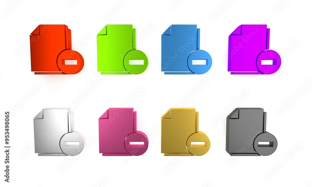 Poster colorful document with minus icon isolated on white background. clear document. remove file document