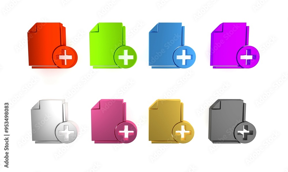 Poster colorful add new file icon isolated on white background. copy document icon. minimalism concept. 3d 