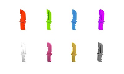 Colorful Military knife icon isolated on white background. Minimalism concept. 3D render illustration