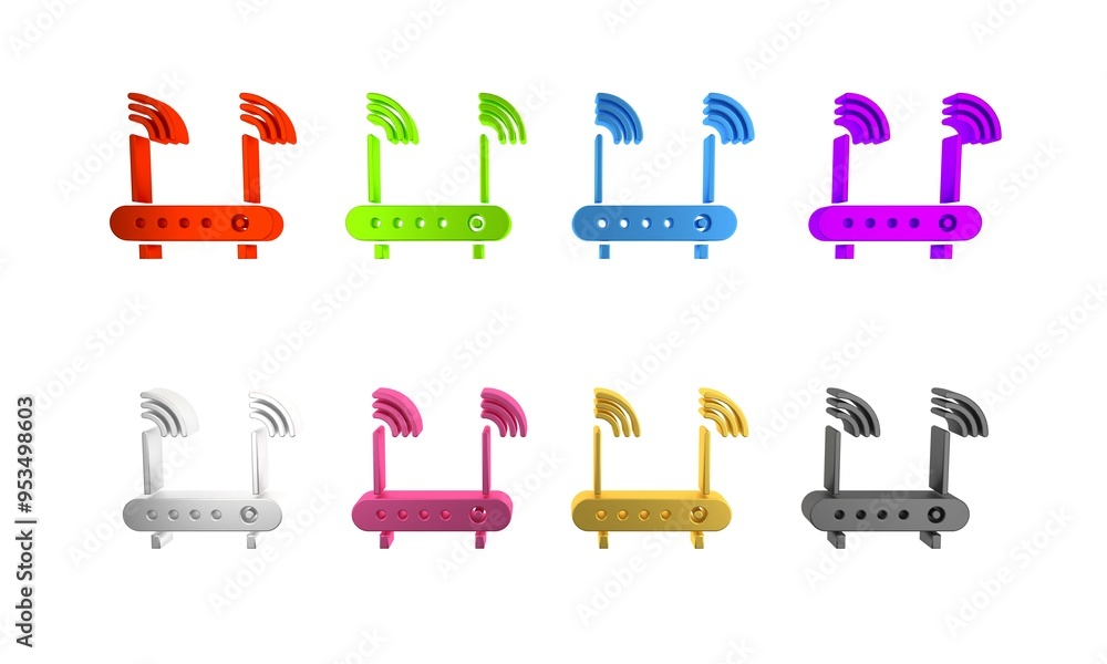 Aufkleber colorful router and wi-fi signal symbol icon isolated on white background. wireless ethernet modem r