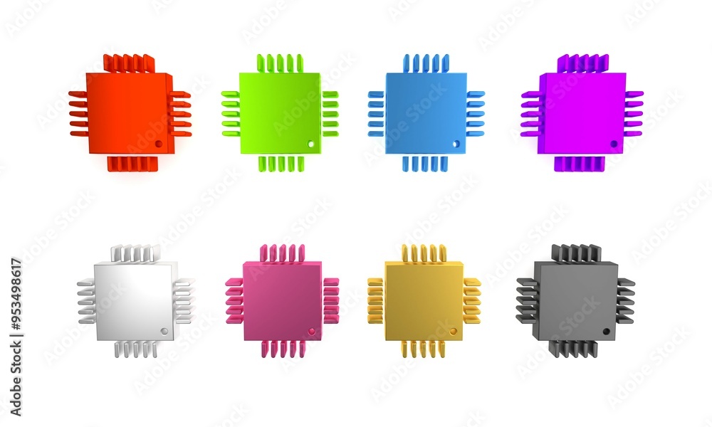 Poster colorful computer processor with microcircuits cpu icon isolated on white background. chip or cpu wi