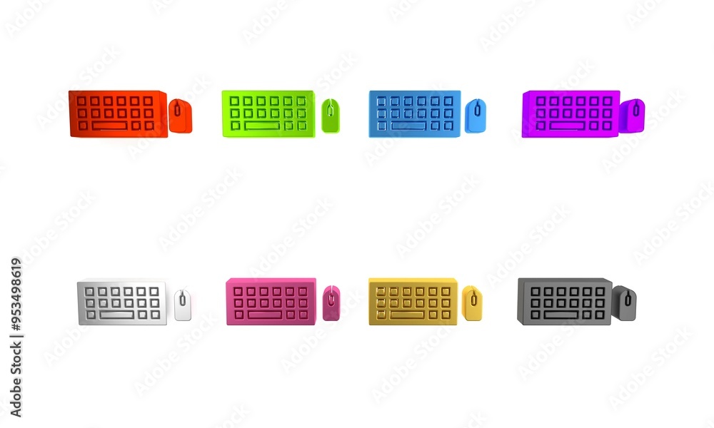 Poster colorful computer keyboard and mouse icon isolated on white background. pc component sign. minimalis