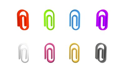 Colorful Paper clip icon isolated on white background. Minimalism concept. 3D render illustration