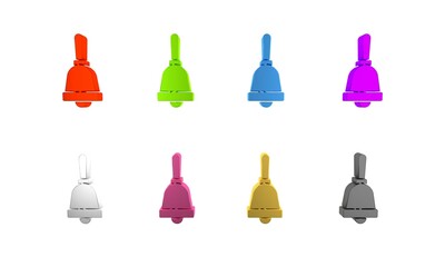 Fototapeta premium Colorful Ringing bell icon isolated on white background. Alarm symbol, service bell, handbell sign, notification symbol. Minimalism concept. 3D render illustration