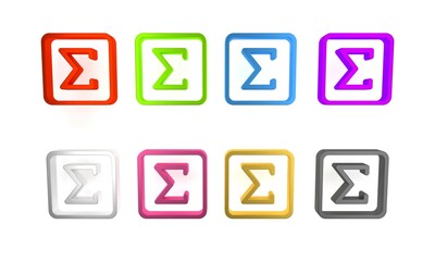 Colorful Sigma symbol icon isolated on white background. Minimalism concept. 3D render illustration