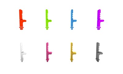 Colorful Police rubber baton icon isolated on white background. Rubber truncheon. Police Bat. Police equipment. Minimalism concept. 3D render illustration