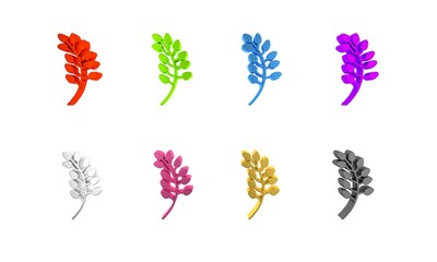 Colorful Willow leaf icon isolated on white background. Minimalism concept. 3D render illustration