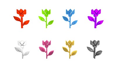 Colorful Flower tulip icon isolated on white background. Minimalism concept. 3D render illustration