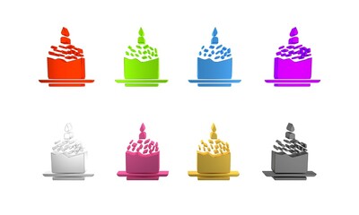 Colorful Easter cake and candle icon isolated on white background. Happy Easter. Minimalism concept. 3D render illustration