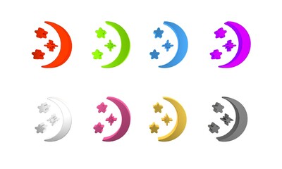Colorful Moon and stars icon isolated on white background. Minimalism concept. 3D render illustration