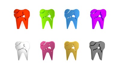 Colorful Broken tooth icon isolated on white background. Dental problem icon. Dental care symbol. Minimalism concept. 3D render illustration