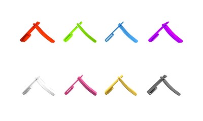 Colorful Straight razor icon isolated on white background. Barbershop symbol. Minimalism concept. 3D render illustration