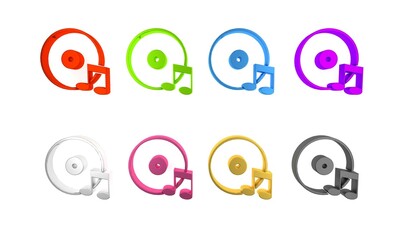 Colorful Vinyl disk icon isolated on white background. Minimalism concept. 3D render illustration