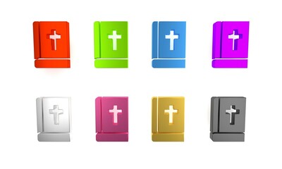Colorful Holy bible book icon isolated on white background. Minimalism concept. 3D render illustration