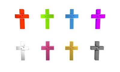 Colorful Christian cross icon isolated on white background. Church cross. Minimalism concept. 3D render illustration