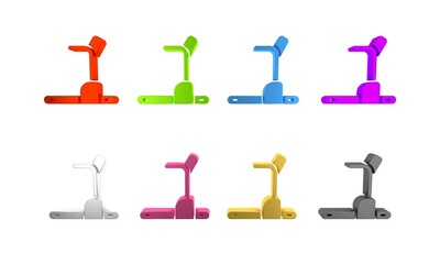 Colorful Treadmill machine icon isolated on white background. Minimalism concept. 3D render illustration
