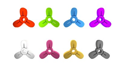 Colorful Boat propeller, turbine icon isolated on white background. Minimalism concept. 3D render illustration