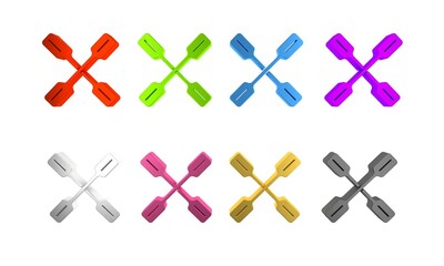 Colorful Paddle icon isolated on white background. Paddle boat oars. Minimalism concept. 3D render illustration