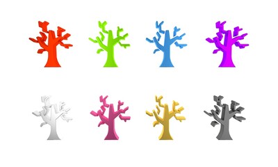 Colorful Withered tree icon isolated on white background. Bare tree. Dead tree silhouette. Minimalism concept. 3D render illustration