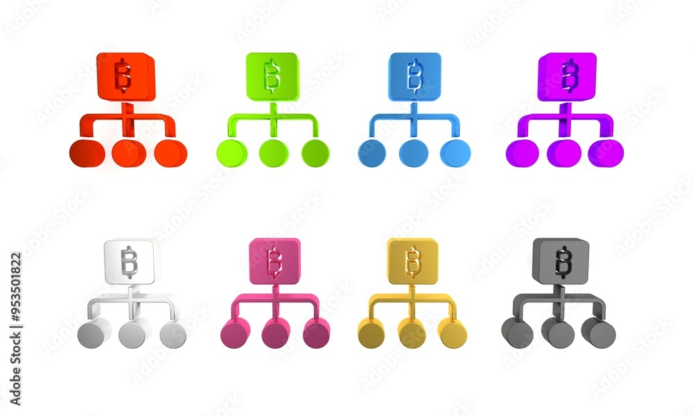 Aufkleber colorful blockchain technology bitcoin icon isolated on white background. abstract geometric block c