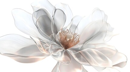 Ethereal Surreal Floral with Transparent Glass-Like Petals Standing Against Pure White Backdrop