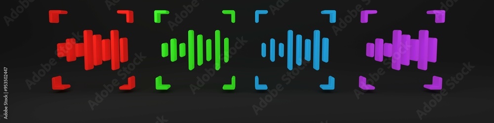 Poster colorful voice recognition icon isolated on black background. voice biometric access authentication 