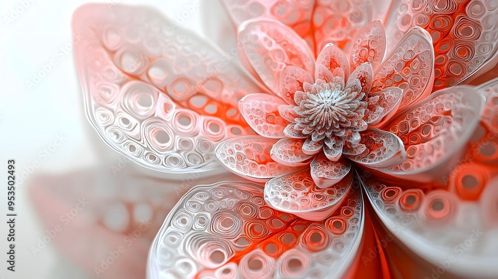 Poster captivating fractal-inspired flower with kaleidoscopic patterns on white canvas