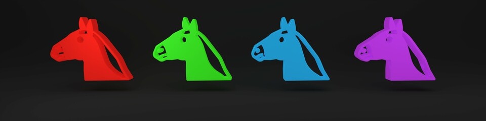 Colorful Horse head icon isolated on black background. Animal symbol. Minimalism concept. 3D render illustration