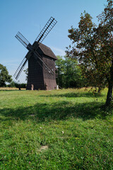 Old wooden windmill for milling grain, situated in Smigiel, called ‘town of windmills’, Greater Poland, Poland
