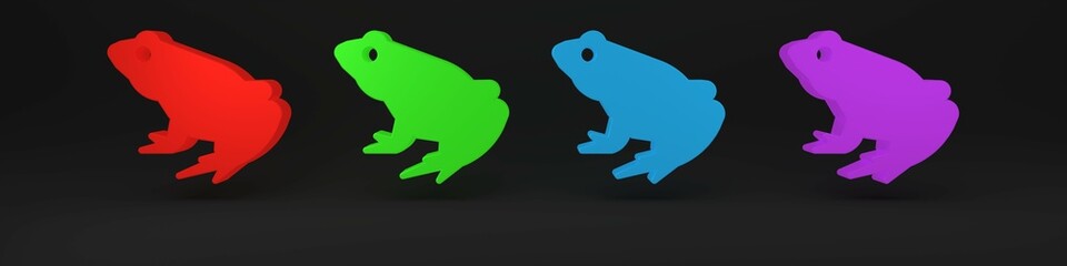 Colorful Frog icon isolated on black background. Animal symbol. Minimalism concept. 3D render illustration