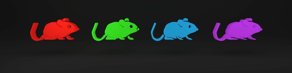 Colorful Rat icon isolated on black background. Mouse sign. Animal symbol. Minimalism concept. 3D render illustration