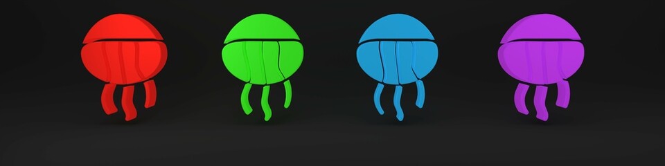 Colorful Jellyfish icon isolated on black background. Minimalism concept. 3D render illustration