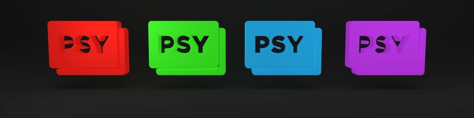 Colorful Psychology icon isolated on black background. Psi symbol. Mental health concept, psychoanalysis analysis and psychotherapy. Minimalism concept. 3D render illustration