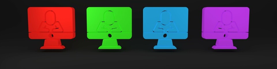 Colorful Online psychological counseling distance icon isolated on black background. Psychotherapy, psychological help, psychiatrist online consulting. Minimalism concept. 3D render illustration