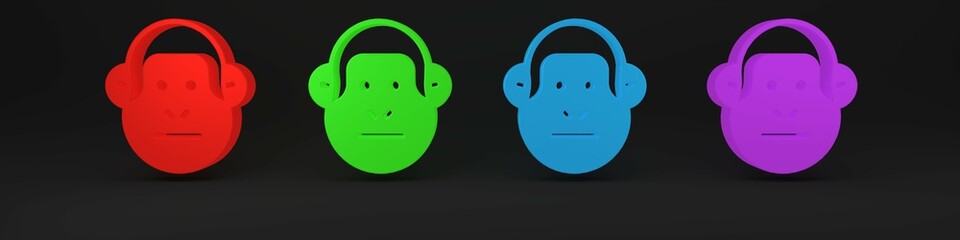 Colorful Monkey icon isolated on black background. Animal symbol. Minimalism concept. 3D render illustration