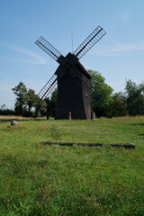 Old wooden windmill for milling grain, situated in Smigiel, called ‘town of windmills’, Greater Poland, Poland
