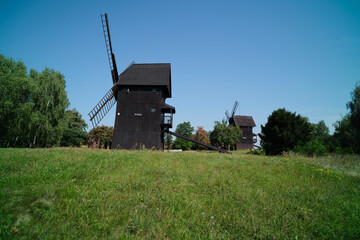 Old wooden windmill for milling grain, situated in Smigiel, called ‘town of windmills’, Greater Poland, Poland