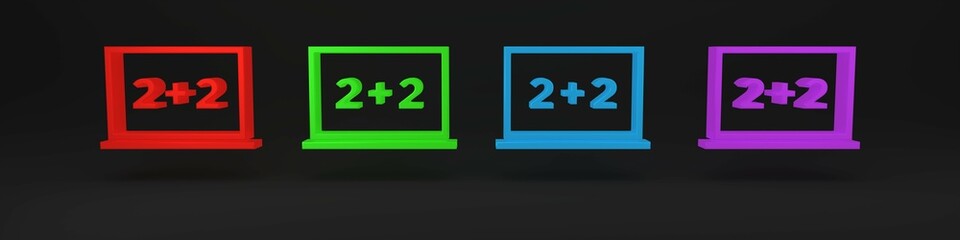 Colorful Chalkboard icon isolated on black background. School Blackboard sign. Minimalism concept. 3D render illustration