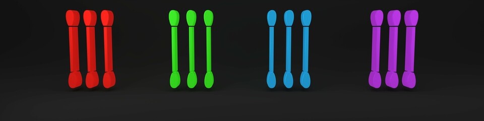 Colorful Cotton swab for ears icon isolated on black background. Minimalism concept. 3D render illustration