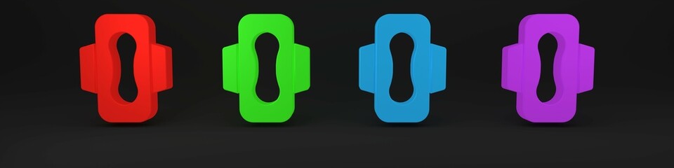 Colorful Menstruation and sanitary napkin icon isolated on black background. Feminine hygiene product. Minimalism concept. 3D render illustration