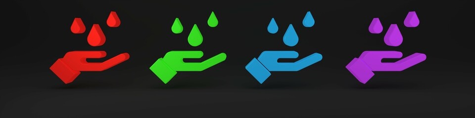 Colorful Washing hands with soap icon isolated on black background. Washing hands with soap to prevent virus and bacteria. Minimalism concept. 3D render illustration