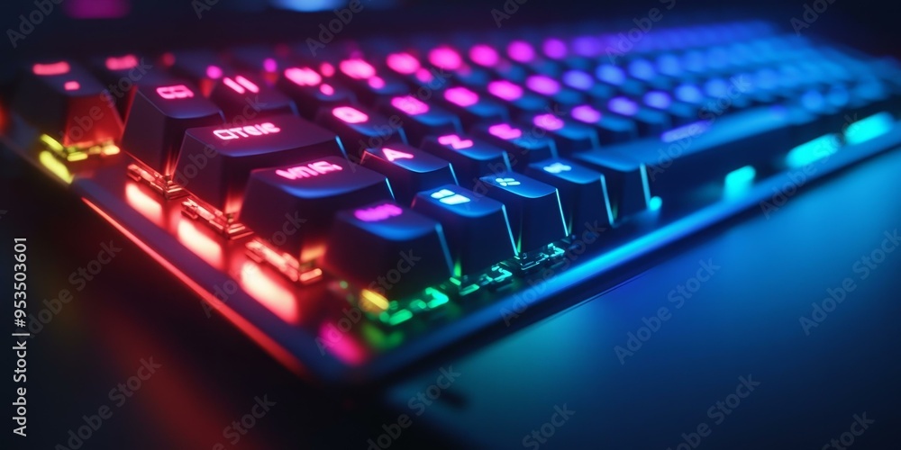 Poster a keyboard with colorful backlit keys.