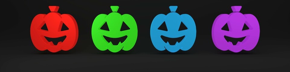 Colorful Pumpkin icon isolated on black background. Happy Halloween party. Minimalism concept. 3D render illustration