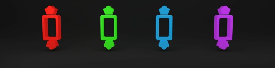 Colorful Candy icon isolated on black background. Happy Halloween party. Minimalism concept. 3D render illustration