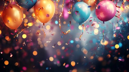 Party Background with lights, confetti, balloons and serpentine