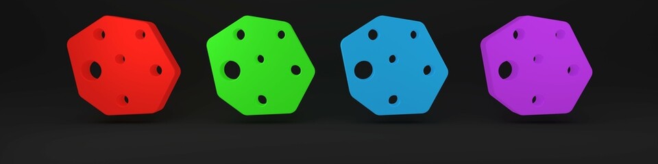 Colorful Asteroid icon isolated on black background. Minimalism concept. 3D render illustration