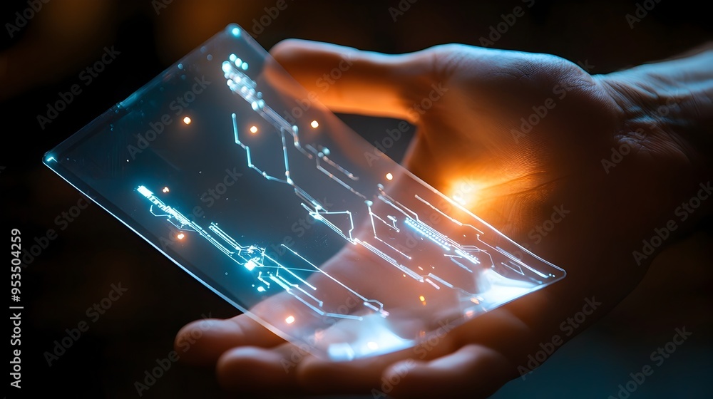 Poster futuristic transparent circuit display showcasing innovative data technology