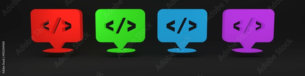 Poster colorful web design and front end development icon isolated on black background. minimalism concept.