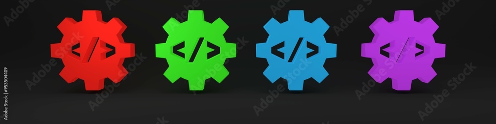 Poster colorful web design and front end development icon isolated on black background. minimalism concept.