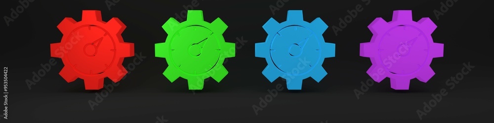 Poster colorful web analytics information and development website statistic icon isolated on black backgrou